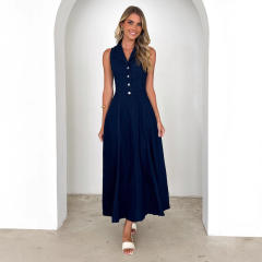Fashion Elegant Retro Blue V-neck Tight Waist Denim dress