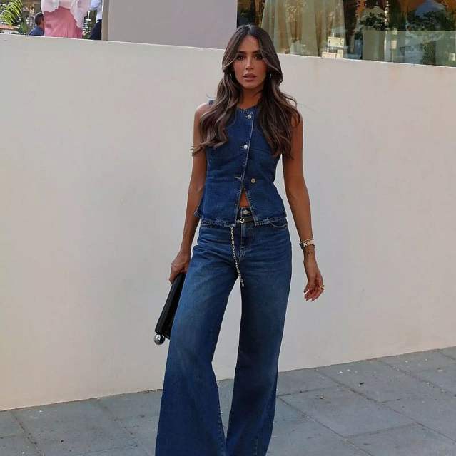 Amazon United States025 spring summer women's sleeveless vest fashion wide leg Denim suit