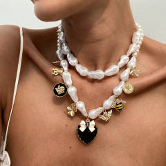 Baroque imitation pearl layer necklace large necklace