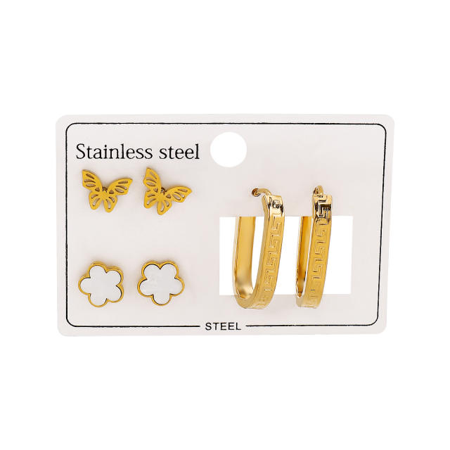 Hot sale 3 pair stainless steel earrings set studs earrings set