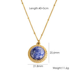 French trend natual stone pearl pendant stainless steel necklace