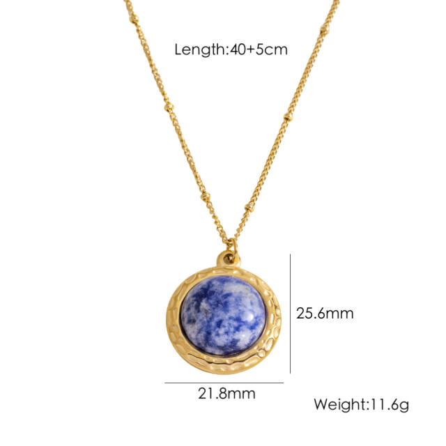 French trend natual stone pearl pendant stainless steel necklace