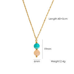 Spring smmer colorful natural stone bead pendant stainless steel necklace