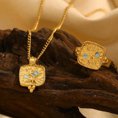 Elegant hammer pattern enamel sun moon stainless steel necklace rings suit