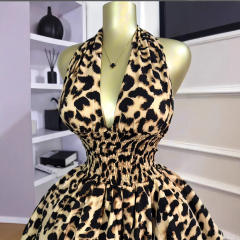 2025 sexy halter neck leopard pattern short dress