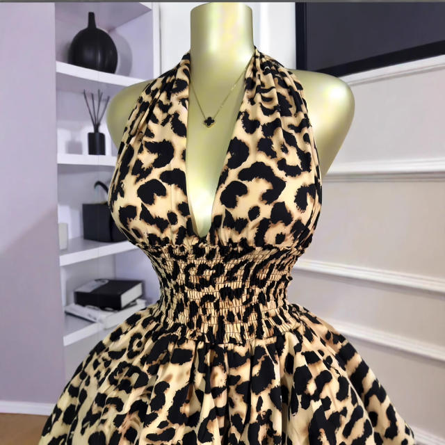 2025 sexy halter neck leopard pattern short dress