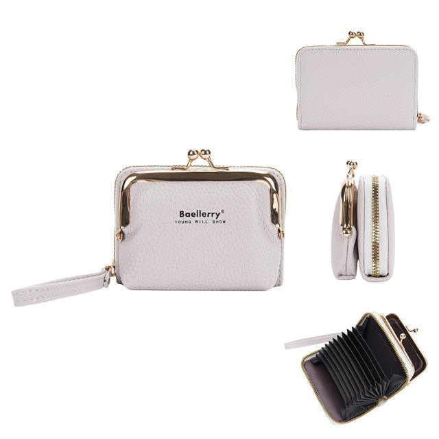 Ladies Short Zipper Wallet Mini Litchi Pattern Accordion Card Holder purse
