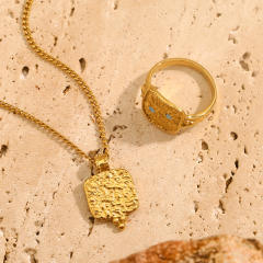 Elegant hammer pattern enamel sun moon stainless steel necklace rings suit