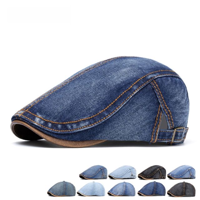 Amazon New Washed Denim Hat Men's Light Plate Forward Cap British Cap Women's Beret Octagonal Cap