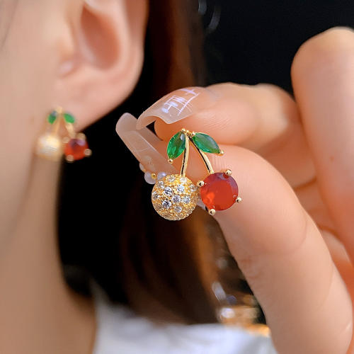 Hot sale sweet cherry diamond studs earrings