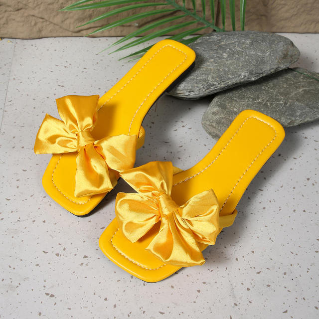 Plus size sweet satin bow flat slippers