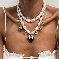 Baroque imitation pearl layer necklace large necklace