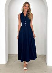 Fashion Elegant Retro Blue V-neck Tight Waist Denim dress