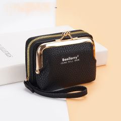 Ladies Short Zipper Wallet Mini Litchi Pattern Accordion Card Holder purse