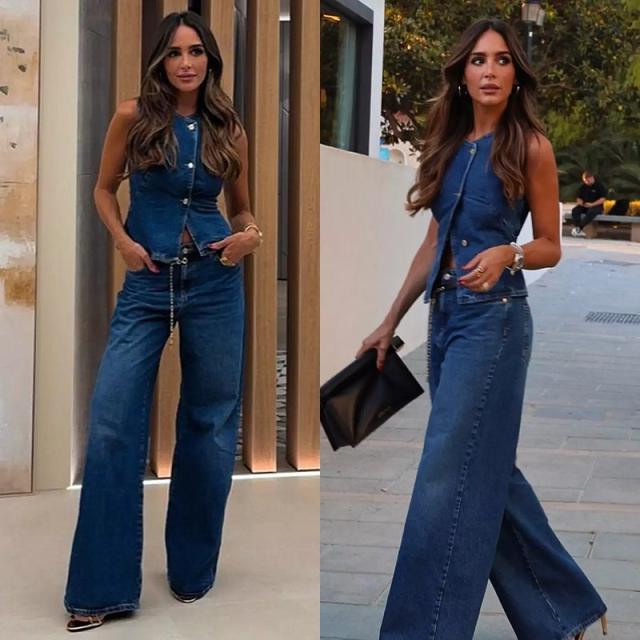 Amazon United States025 spring summer women's sleeveless vest fashion wide leg Denim suit