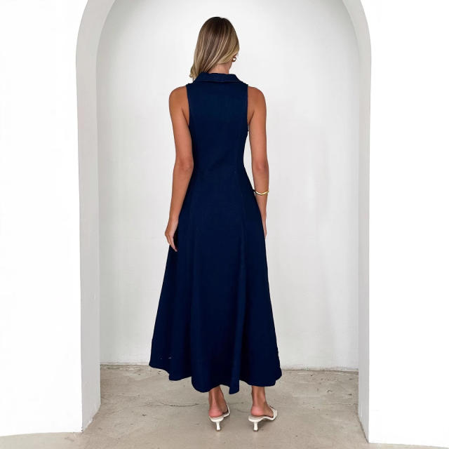 Fashion Elegant Retro Blue V-neck Tight Waist Denim dress