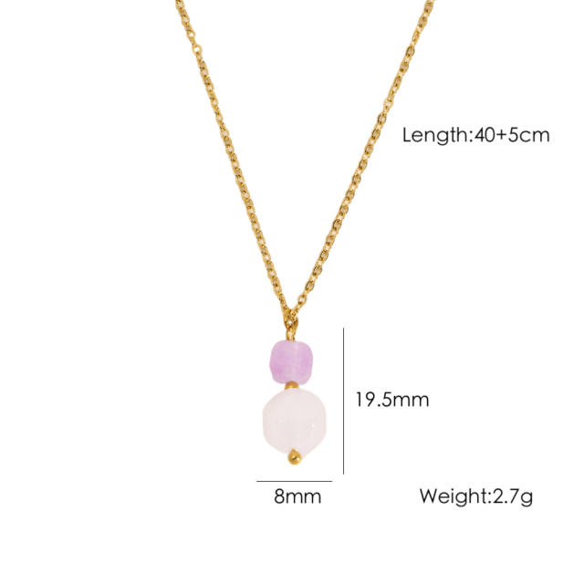 Spring smmer colorful natural stone bead pendant stainless steel necklace