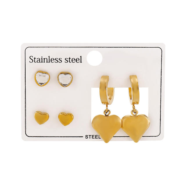 Hot sale 3 pair stainless steel earrings set studs earrings set