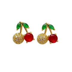 Hot sale sweet cherry diamond studs earrings