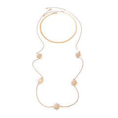 Simple snake chain sunflower long necklace set 2 layer necklace