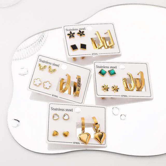 Hot sale 3 pair stainless steel earrings set studs earrings set