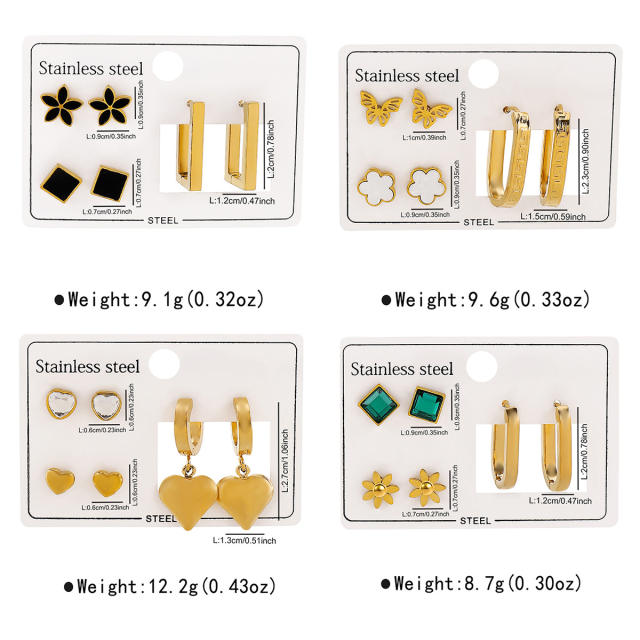 Hot sale 3 pair stainless steel earrings set studs earrings set