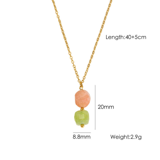 Spring smmer colorful natural stone bead pendant stainless steel necklace