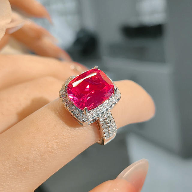 Luxury full diamond ruby cubic zircon statement rings
