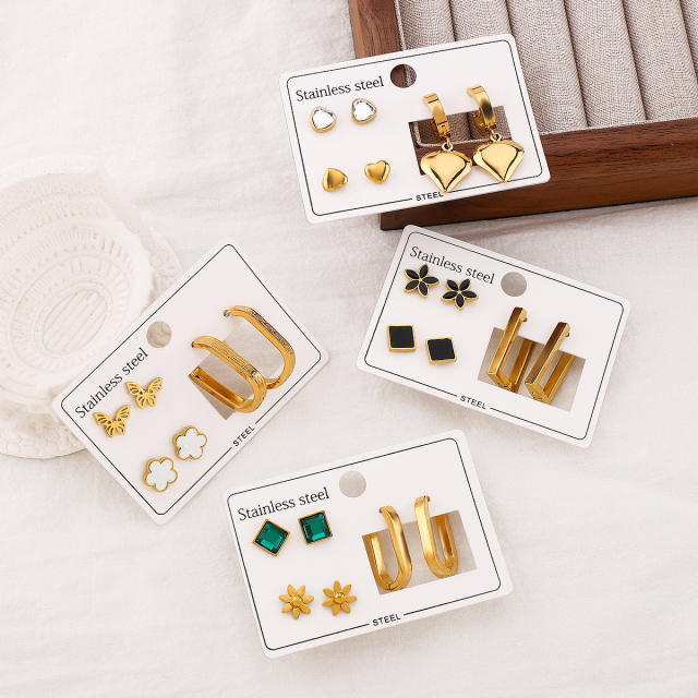 Hot sale 3 pair stainless steel earrings set studs earrings set