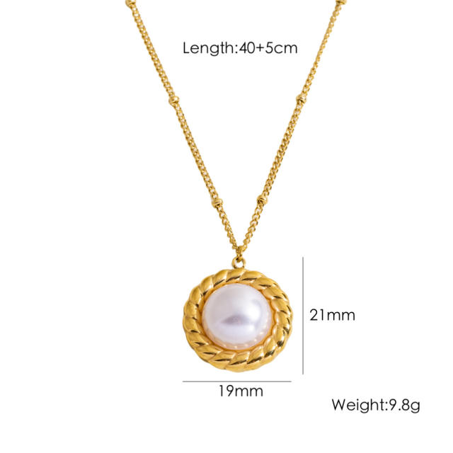 French trend natual stone pearl pendant stainless steel necklace