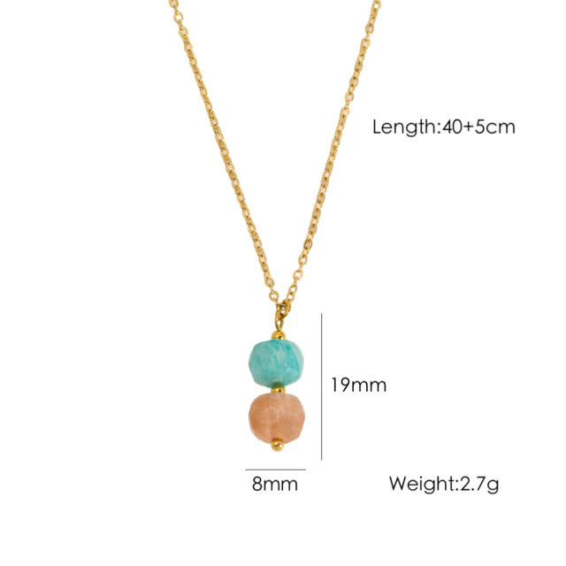 Spring smmer colorful natural stone bead pendant stainless steel necklace