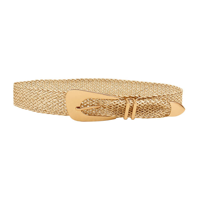 Summer New Ladies Belt Handmade Woven Straw Irregular Metal Buckle belt