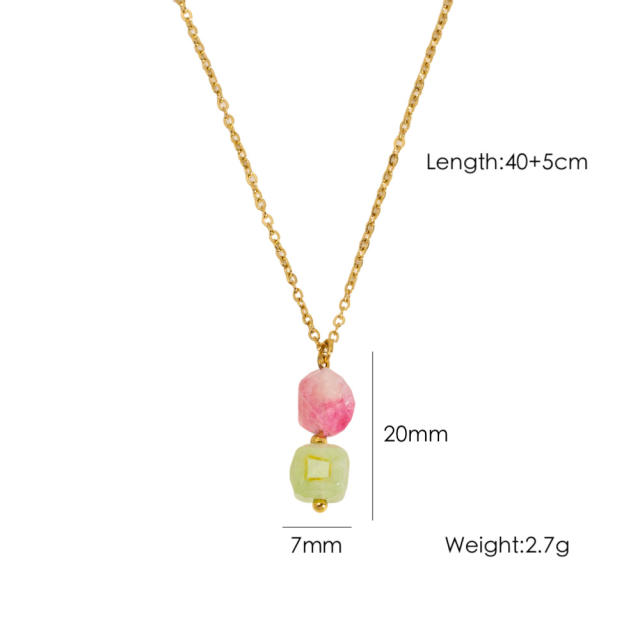 Spring smmer colorful natural stone bead pendant stainless steel necklace
