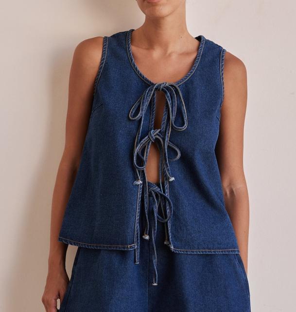 European American Summer Fashion Casual Sleeveless Lace-up High Waist Women's Vest Denim suit Shorts