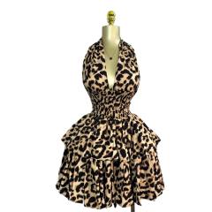 2025 sexy halter neck leopard pattern short dress