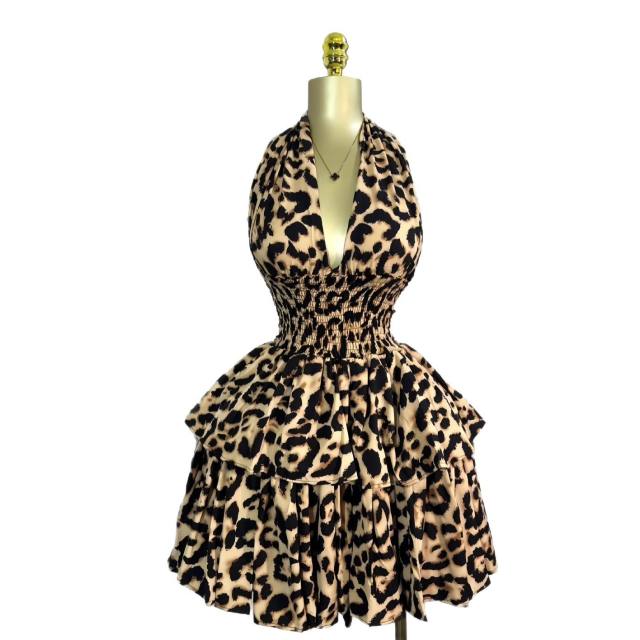 2025 sexy halter neck leopard pattern short dress