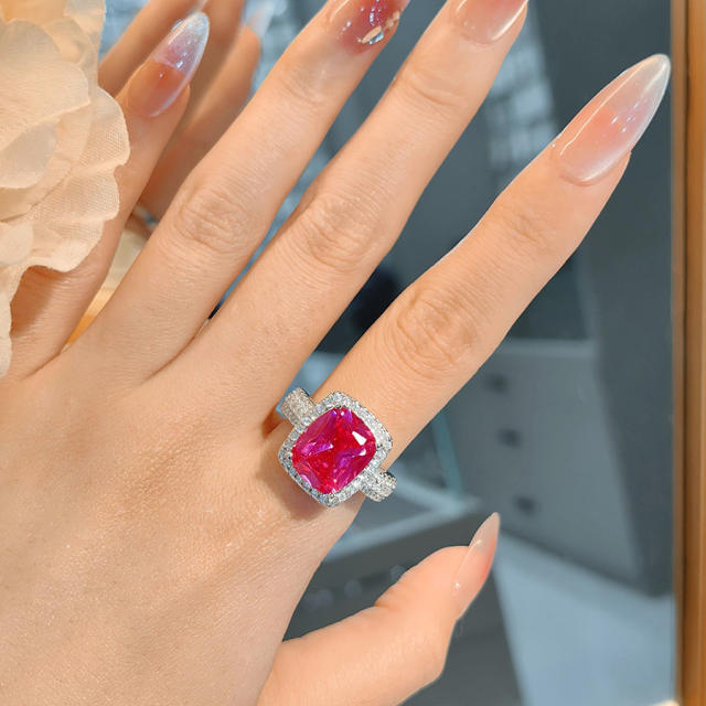 Luxury full diamond ruby cubic zircon statement rings