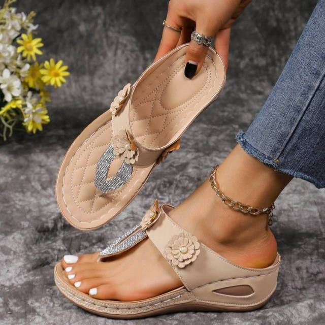 Plus size summer rhinestone flower flip-flop sandals slippers