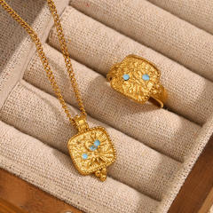 Elegant hammer pattern enamel sun moon stainless steel necklace rings suit