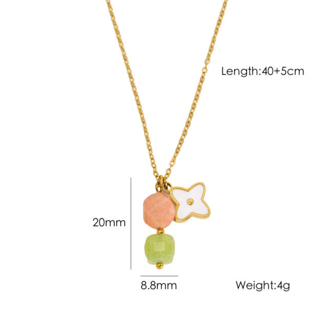 Spring smmer colorful natural stone bead pendant stainless steel necklace