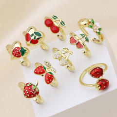 Spring summer enamel strawberry cherry fruit series copper rings