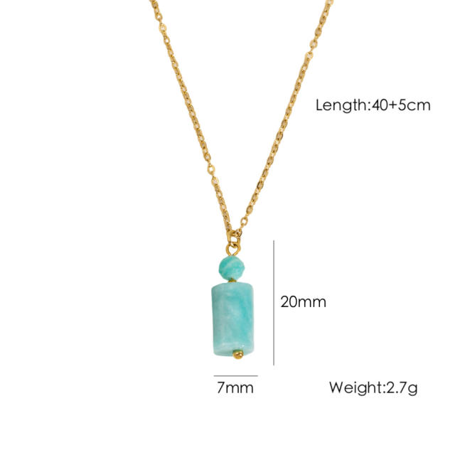 Spring smmer colorful natural stone bead pendant stainless steel necklace