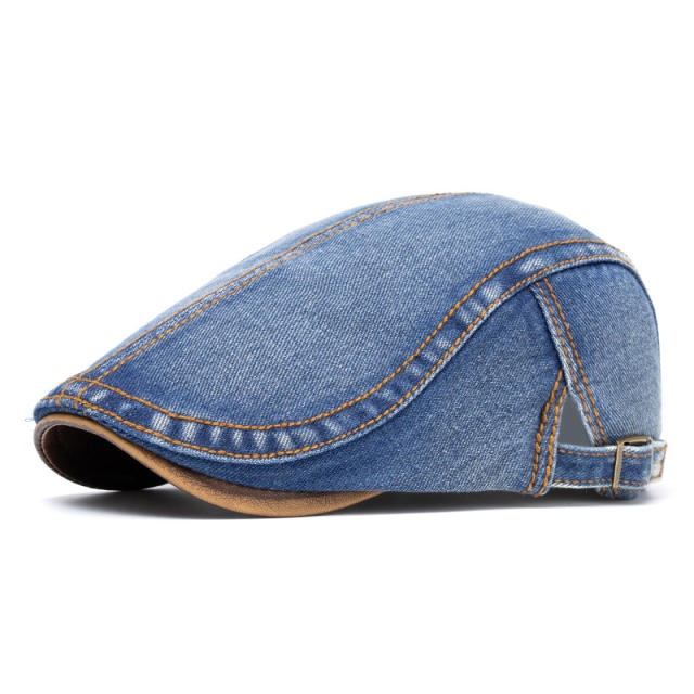 Amazon New Washed Denim Hat Men's Light Plate Forward Cap British Cap Women's Beret Octagonal Cap