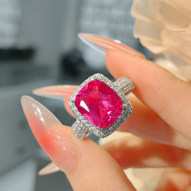 Luxury full diamond ruby cubic zircon statement rings