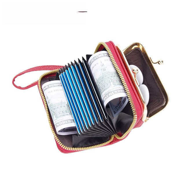 Ladies Short Zipper Wallet Mini Litchi Pattern Accordion Card Holder purse