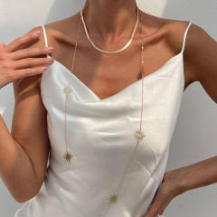 Simple snake chain sunflower long necklace set 2 layer necklace