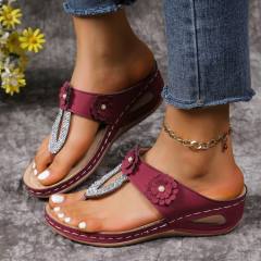 Plus size summer rhinestone flower flip-flop sandals slippers
