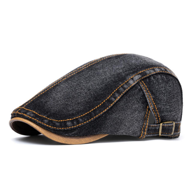 Amazon New Washed Denim Hat Men's Light Plate Forward Cap British Cap Women's Beret Octagonal Cap