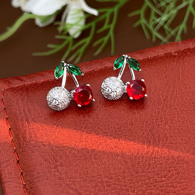 Hot sale sweet cherry diamond studs earrings