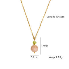 Spring smmer colorful natural stone bead pendant stainless steel necklace